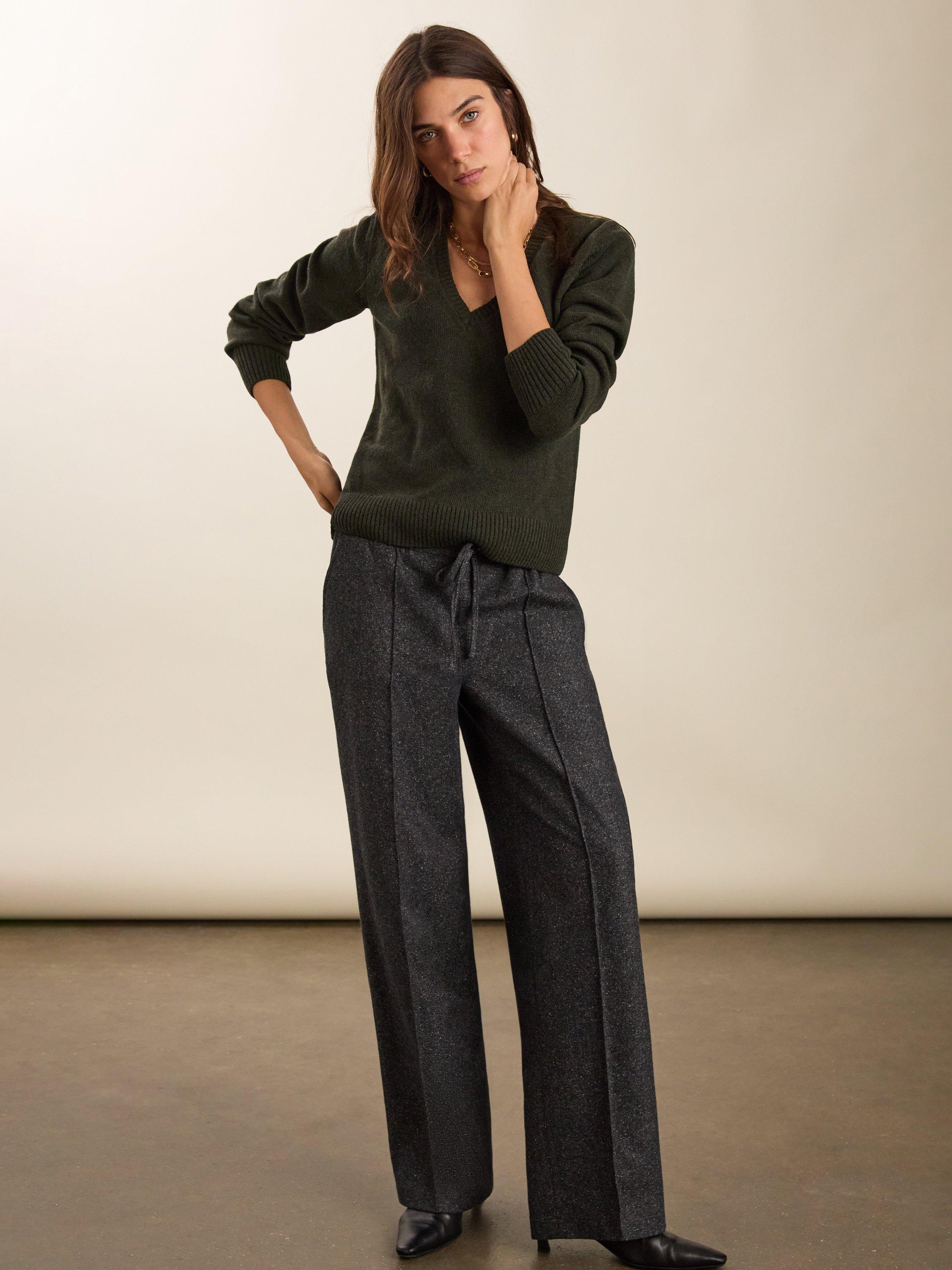 Product image 4 of 7, which shows Baukjen Emmeline V-Neck Wool Rich Jumper, Deep Khaki, 10