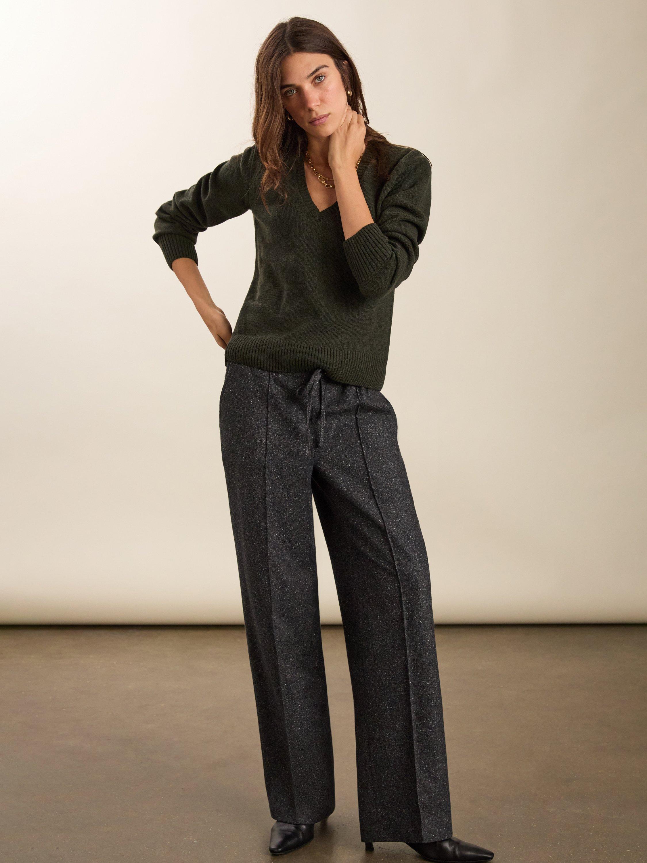 Product image 5 of 7, which shows Baukjen Emmeline V-Neck Wool Rich Jumper, Deep Khaki, 10