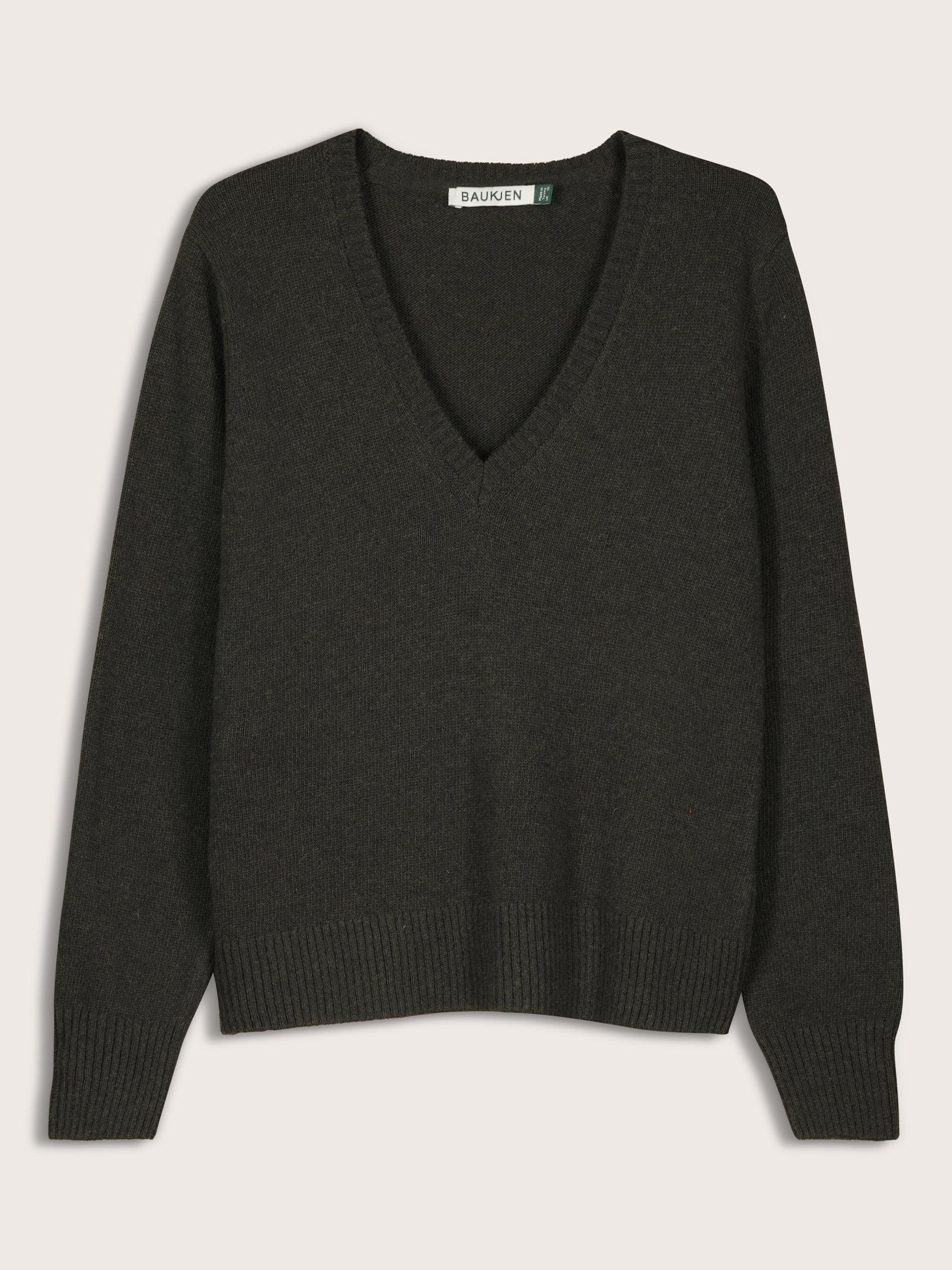 Product image 6 of 7, which shows Baukjen Emmeline V-Neck Wool Rich Jumper, Deep Khaki, 10