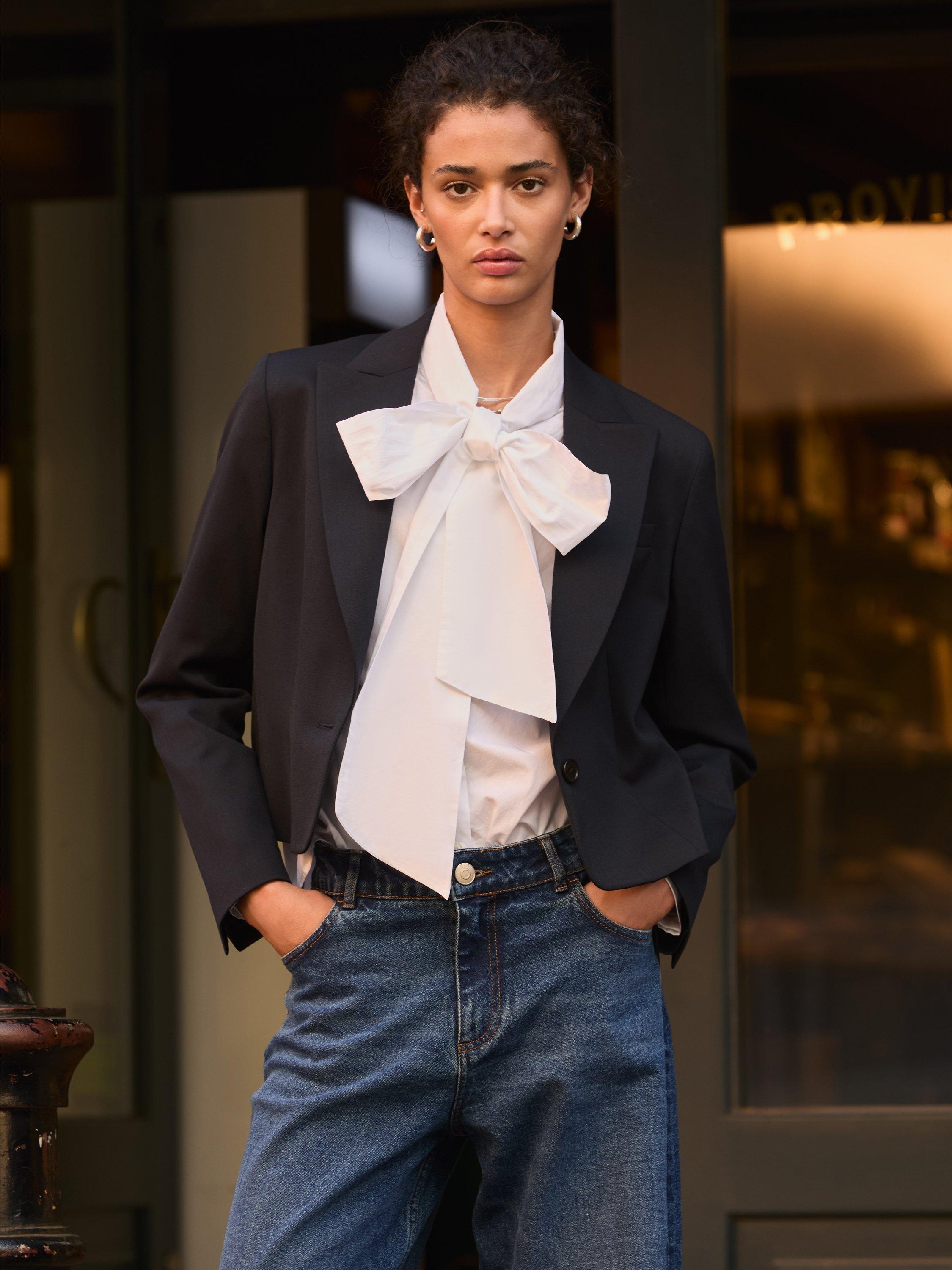 Baukjen Araya Cotton Bow Neck Blouse, Pure White