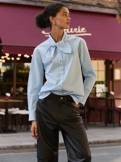 Baukjen Kai Cotton Tie Neck Shirt, Ice Blue, Ice Blue