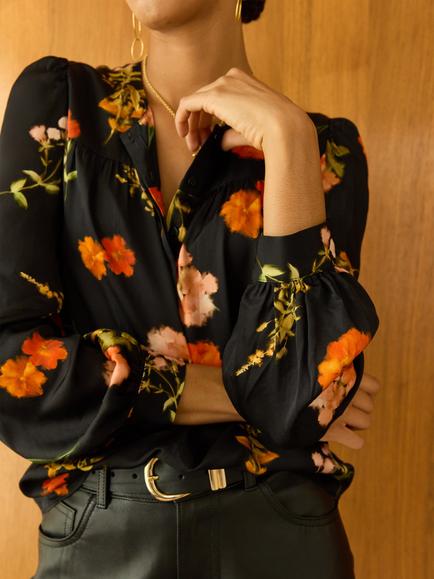 Baukjen Micah Floral Blouse containing LENZING™ ECOVERO™ Viscose, Black/Multi - view 2, Black/Multi