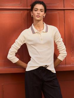 Baukjen Cameron Stripe Collar Polo Top, Cream - view 2, Cream