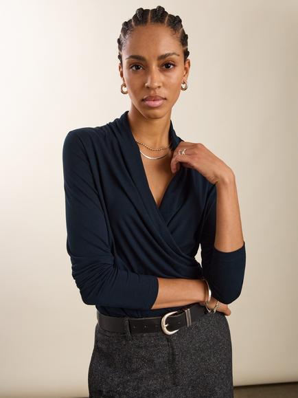 Baukjen Gylda Wrap Top containing LENZING™ ECOVERO™ Viscose, Classic Navy