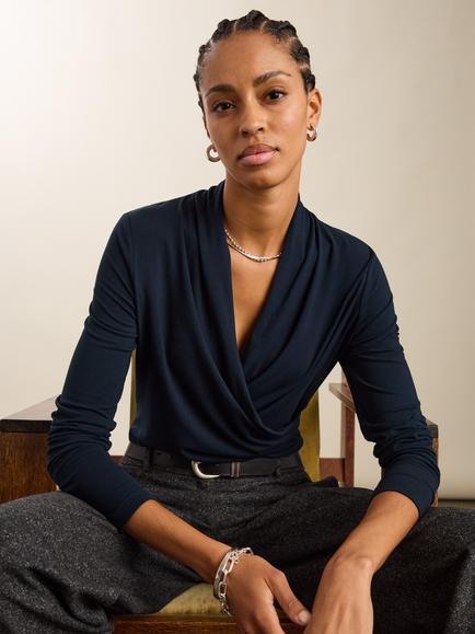 Baukjen Gylda Wrap Top containing LENZING™ ECOVERO™ Viscose - view 2, Classic Navy