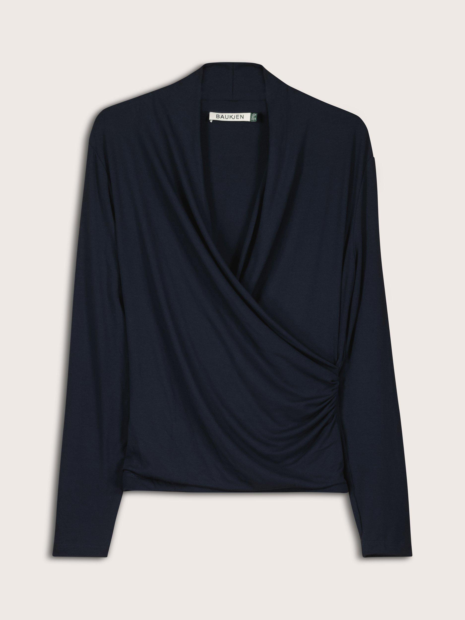 Product image 3 of 3, which shows Baukjen Gylda Wrap Top containing LENZING™ ECOVERO™ Viscose, Classic Navy, 10