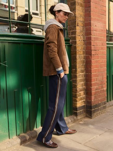 Baukjen Marjorie Side Stripe Trousers containing LENZING™ ECOVERO™ Viscose, Classic Navy/Dark Chocolate - view 2, Classic Navy/Dark Chocolate