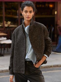 Baukjen Janine Herringbone Wool Blend Coat, Black/Brown, Black/Brown