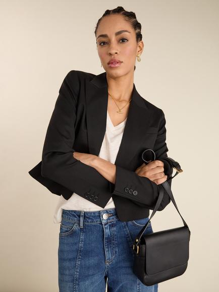 Baukjen Pelin Wool Blend Cropped Blazer, Caviar Black, Caviar Black