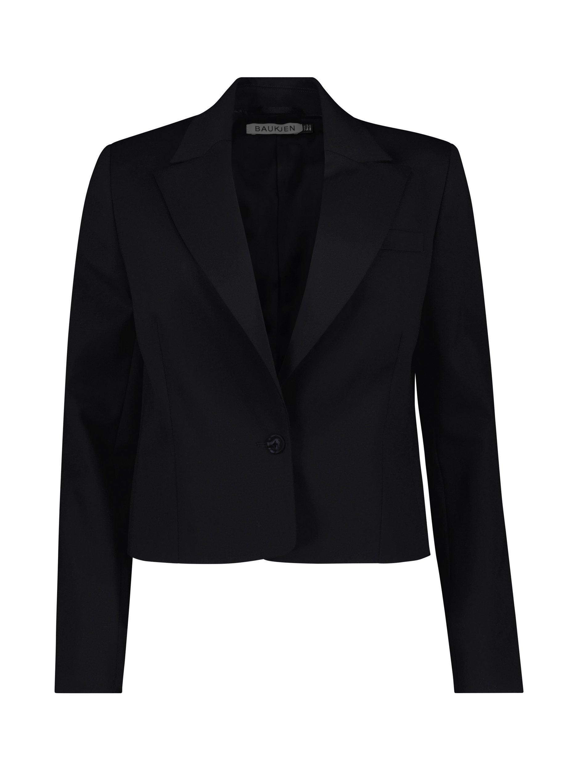 Product image 4 of 5, which shows Baukjen Pelin Wool Blend Cropped Blazer, Caviar Black, 10
