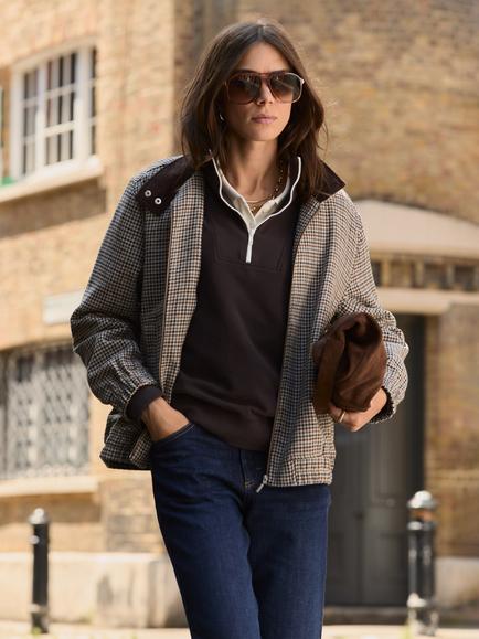 Baukjen Sibel Check Tailored Bomber Jacket, Neutral/Multi, Neutral/Multi