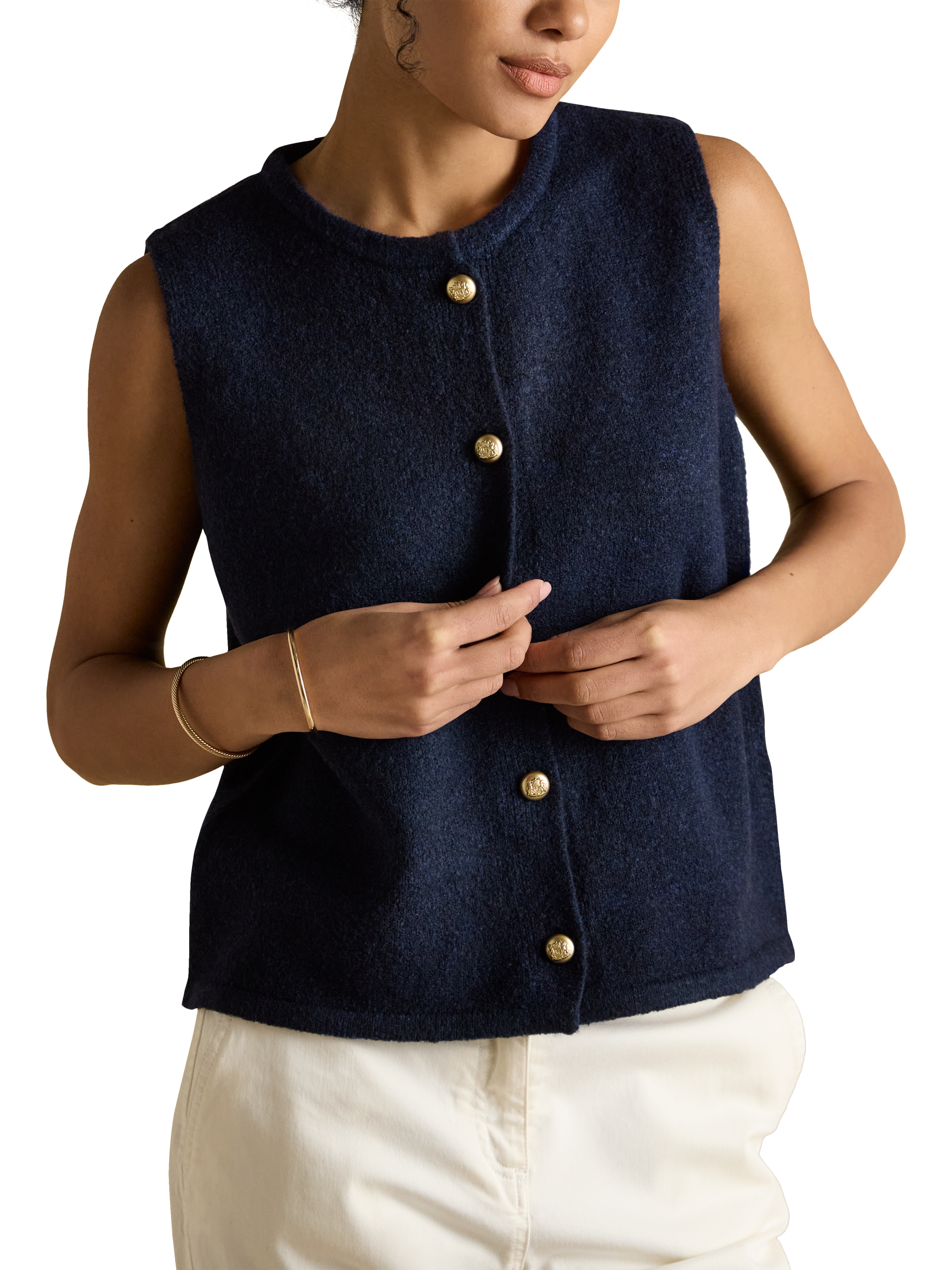 Product image 1 of 7, which shows Joules Holly Button Tank Top, Navy, XS