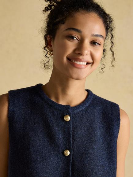 Joules Holly Button Tank Top - view 2, Navy