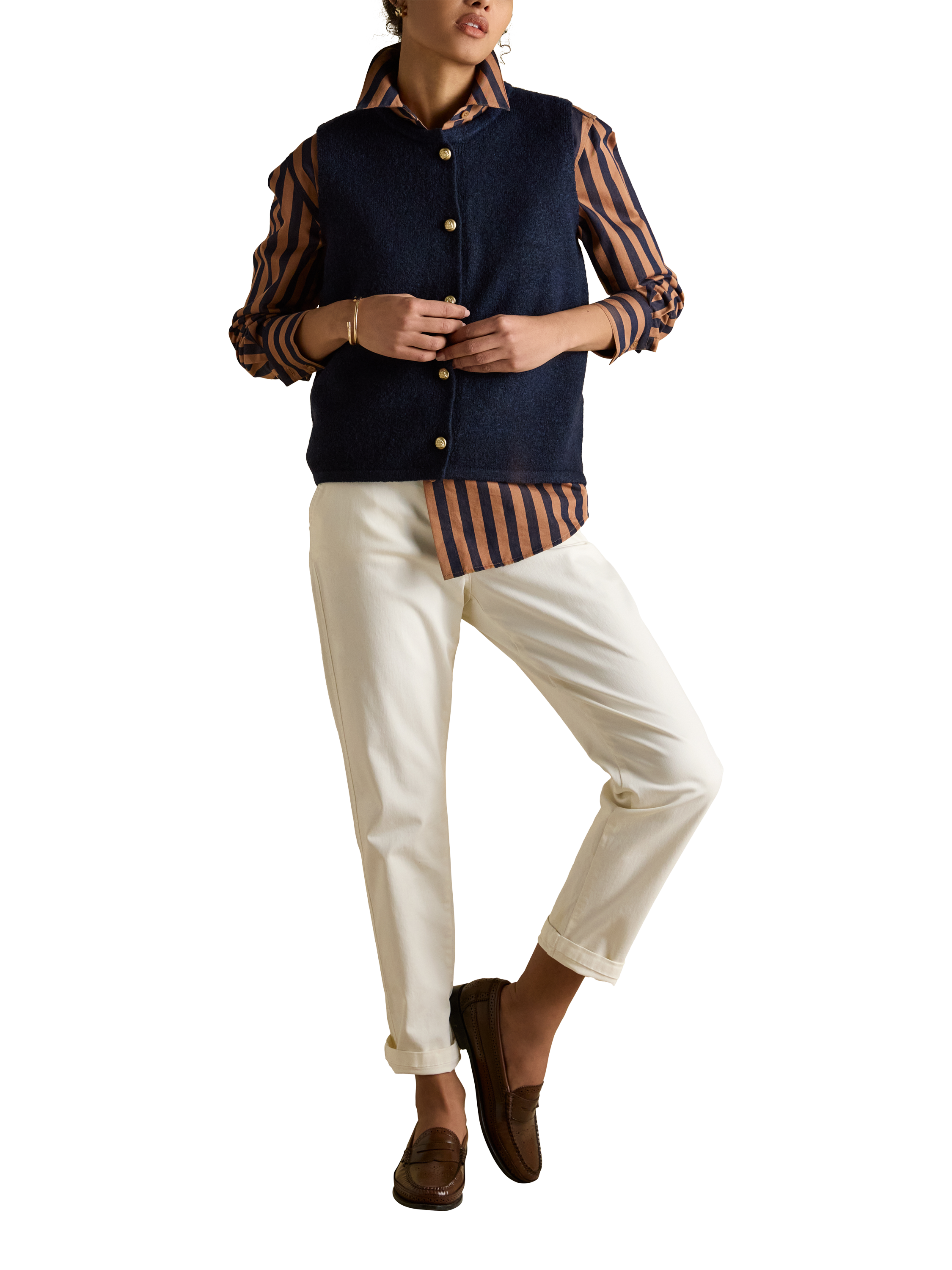 Product image 4 of 7, which shows Joules Holly Button Tank Top, Navy, XS