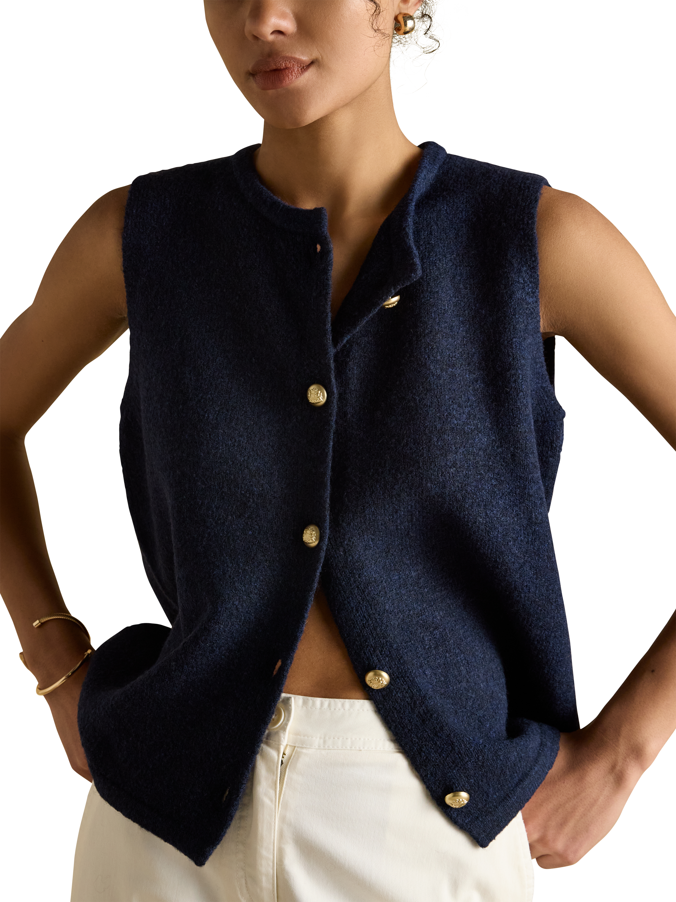 Product image 5 of 7, which shows Joules Holly Button Tank Top, Navy, XS