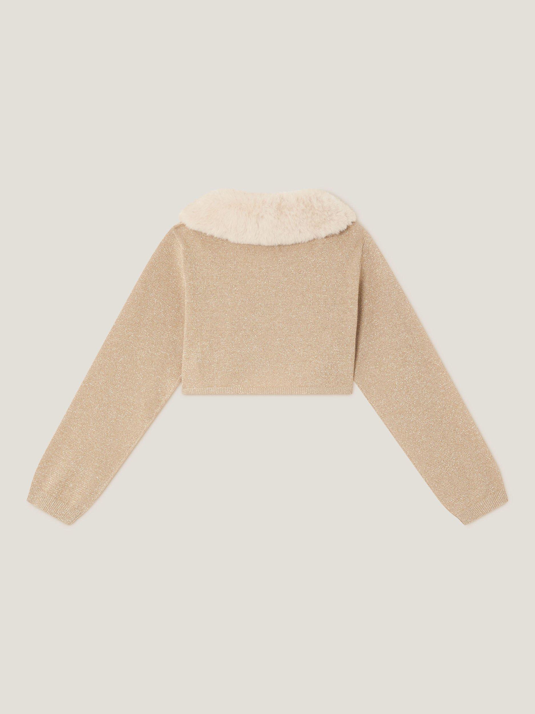 Product image 2 of 3, which shows Monsoon Kids' Fuzzy Cardigan, Gold, 7-8 years