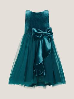 Monsoon Kids' Velvet Party Dress, Teal - view 2, Teal