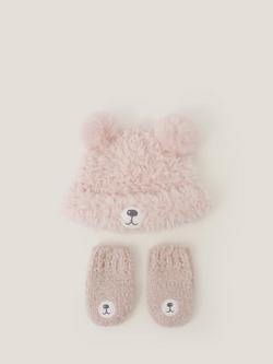 Monsoon Baby Bear Hat & Mittens Set, Pink, Pink