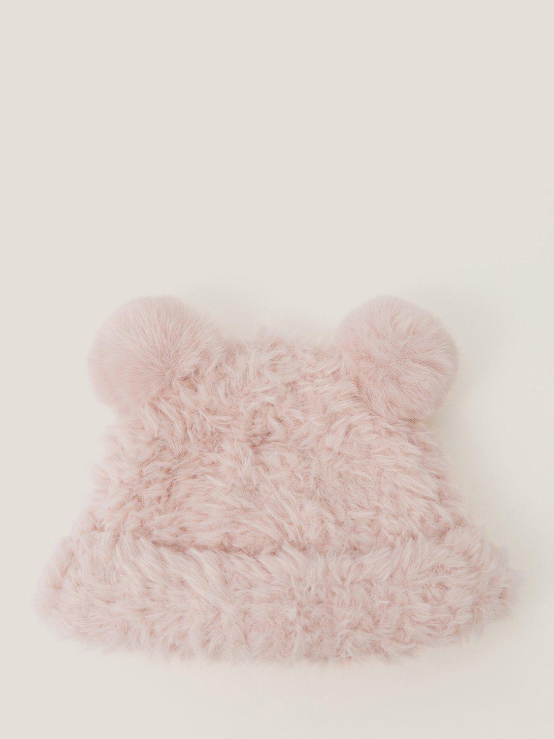 Product image 3 of 3, which shows Monsoon Baby Bear Hat & Mittens Set, Pink, 0-6 months
