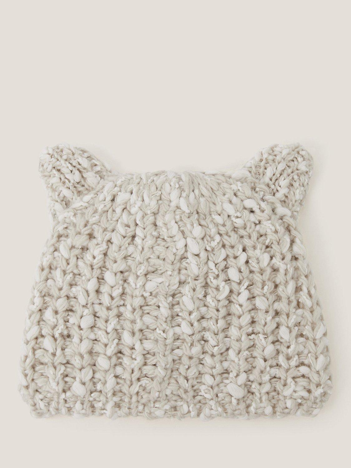 Product image 2 of 3, which shows Monsoon Baby Bear Hat and Gloves Set, Grey, 0-6 months