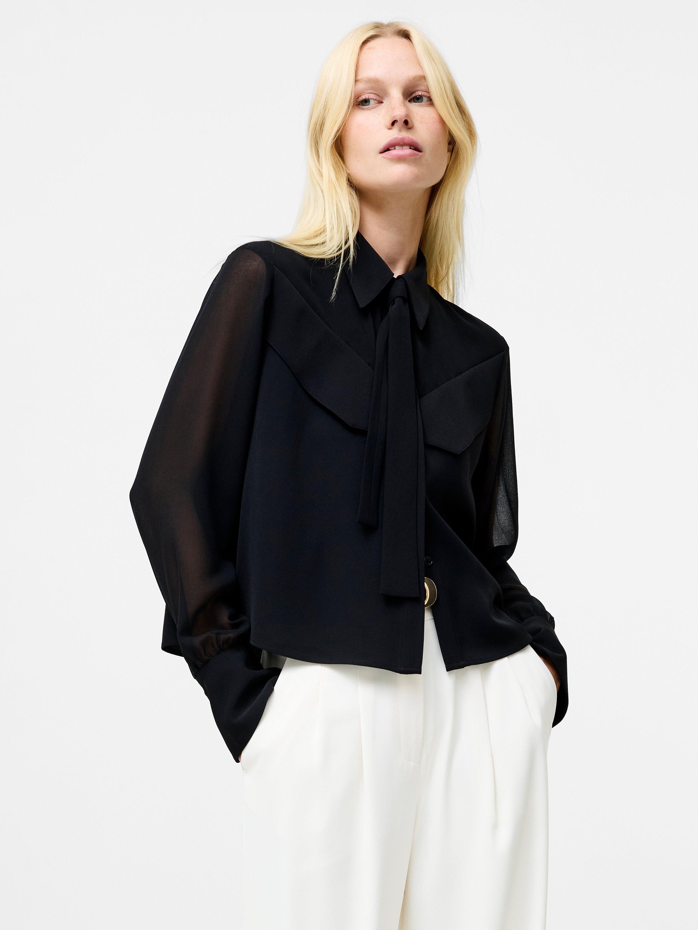 Product image 1 of 5, which shows French Connection Arezzo Neck Tie Shirt, Black, XS