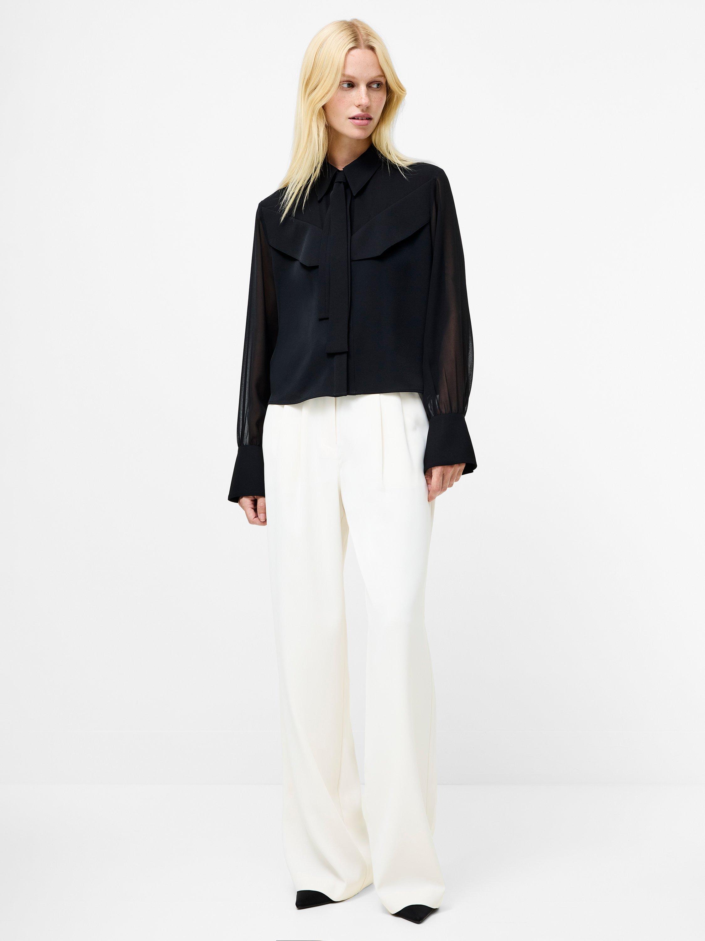 Product image 2 of 5, which shows French Connection Arezzo Neck Tie Shirt, Black, XS