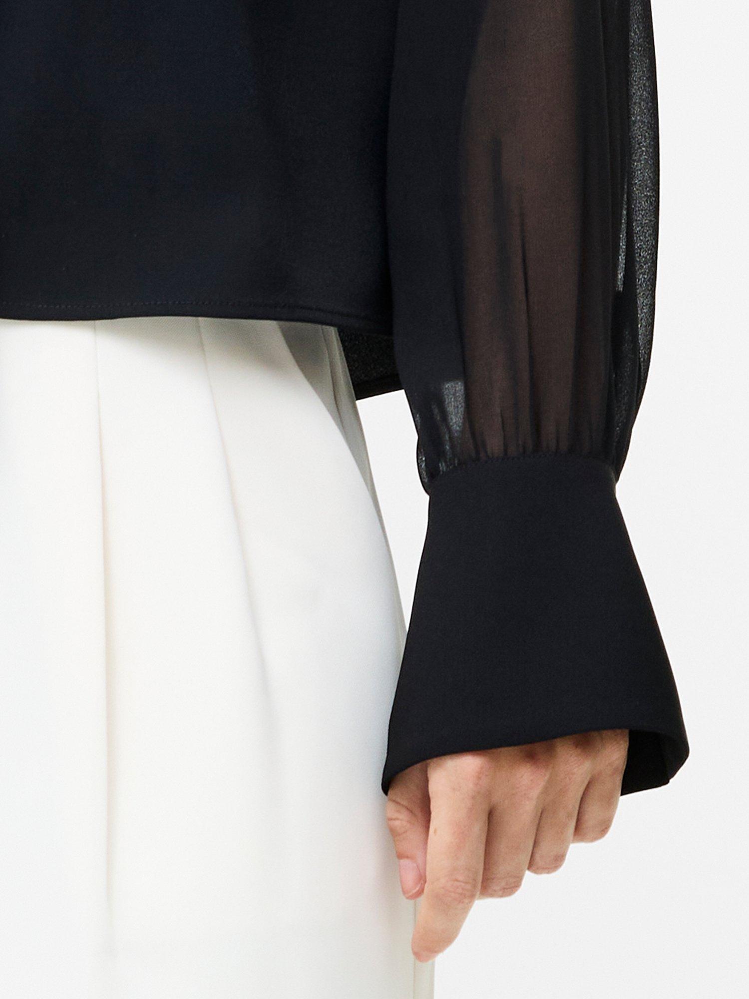 Product image 3 of 5, which shows French Connection Arezzo Neck Tie Shirt, Black, XS