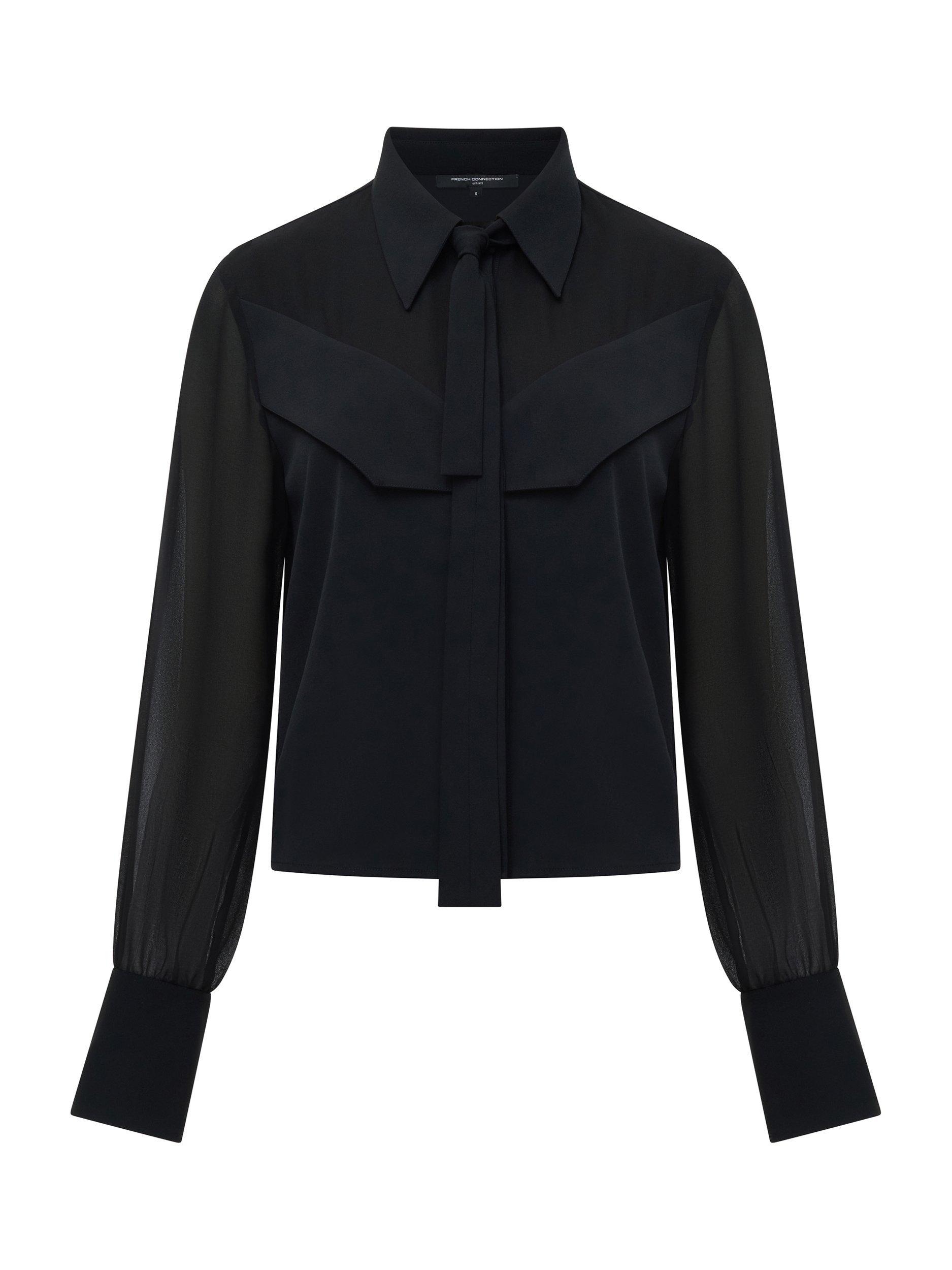 Product image 5 of 5, which shows French Connection Arezzo Neck Tie Shirt, Black, XS