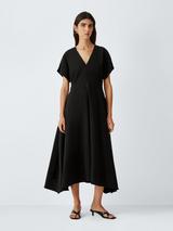john lewis jersey dress John Lewis Twist Jersey Cap Sleeve Midi Dress, Black, 8