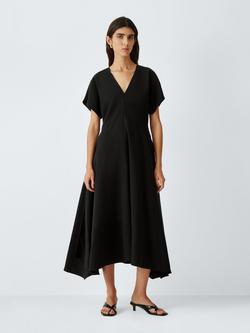 John Lewis V-Neck Cap Sleeve Panelled Midi Dress, Black
