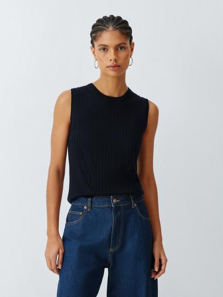 John Lewis Merino Wool Blend Rib Knit Tank Top, Navy