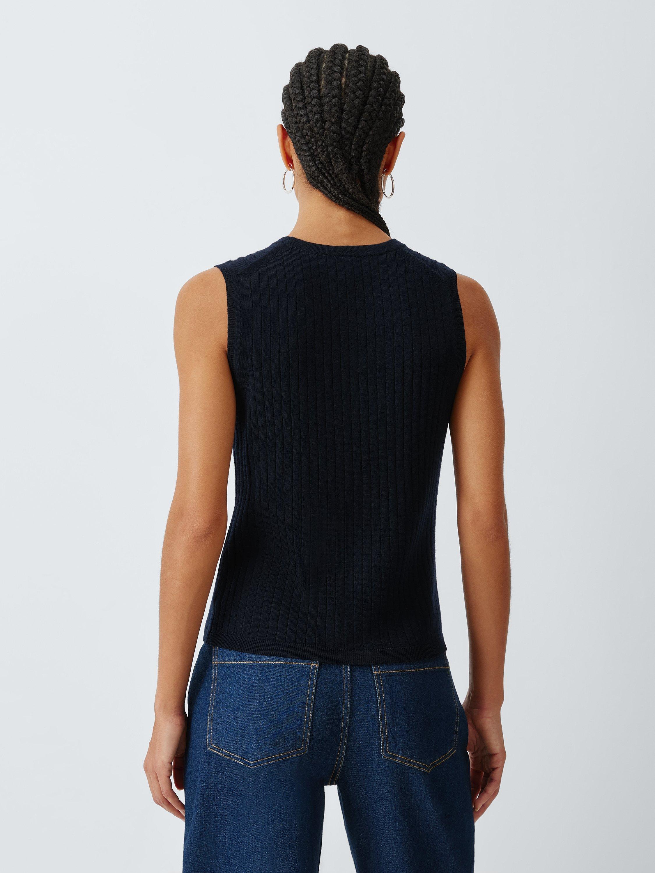 Product image 2 of 6, which shows John Lewis Merino Wool Blend Rib Knit Tank Top, Navy, 8