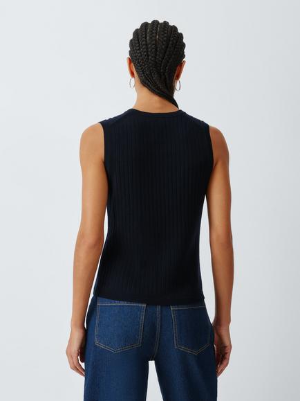John Lewis Merino Wool Blend Rib Knit Tank Top - view 2, Navy