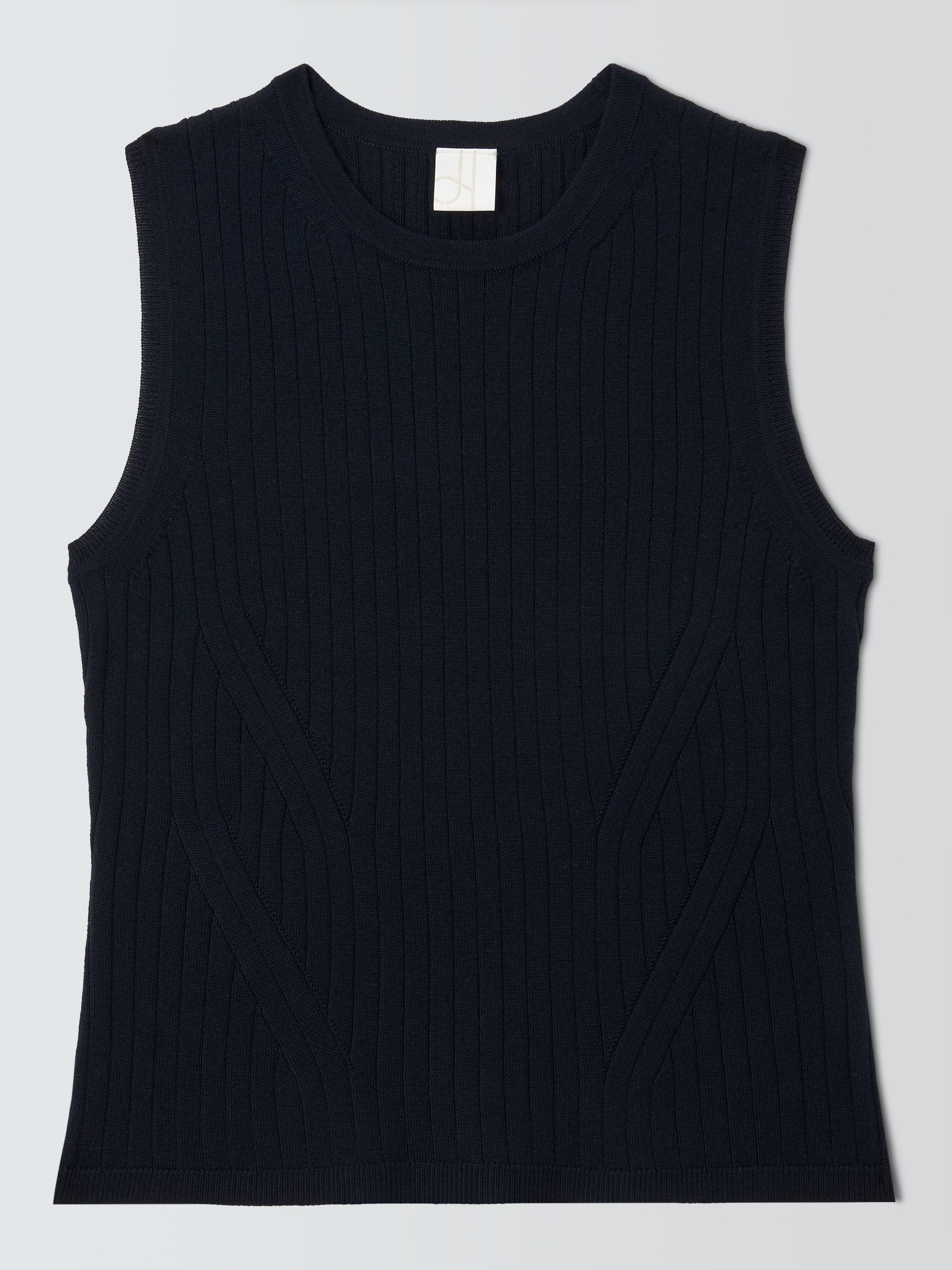 Product image 4 of 6, which shows John Lewis Merino Wool Blend Rib Knit Tank Top, Navy, 8