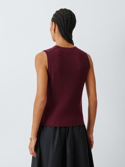 John Lewis Merino Wool Blend Rib Knit Tank Top - view 2, Burgundy