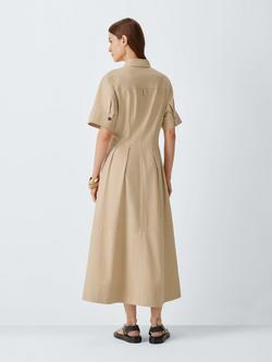 John Lewis Short Sleeve Cotton Blend Utility Shirt Dress, Stone - view 2, Stone
