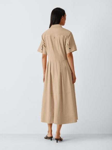 John Lewis Short Sleeve Cotton Blend Utility Shirt Dress, Stone - view 2, Stone