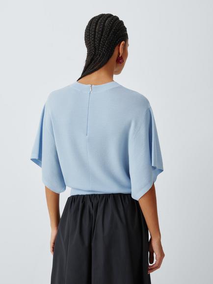 John Lewis Merino Wool Knit Wide Sleeve Zip Back Top - view 2, Pale Blue