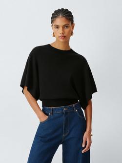 John Lewis Merino Wool Knit Wide Sleeve Zip Back Top, Black