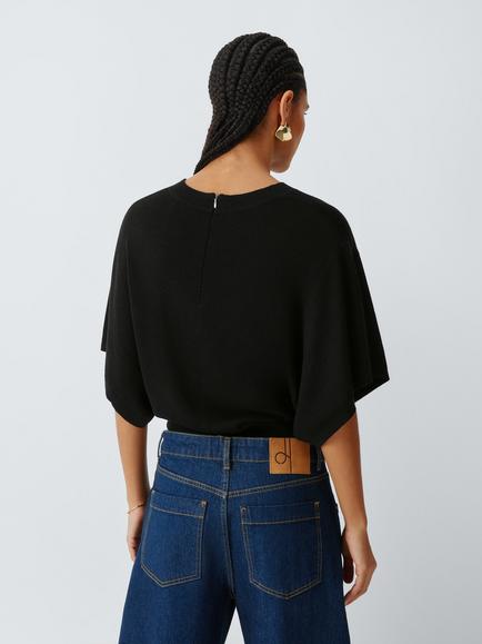 John Lewis Merino Wool Knit Wide Sleeve Zip Back Top - view 2, Black