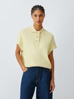 John Lewis Ovoid Cotton Blend Knit Cap Sleeve Polo Shirt, Pale Yellow