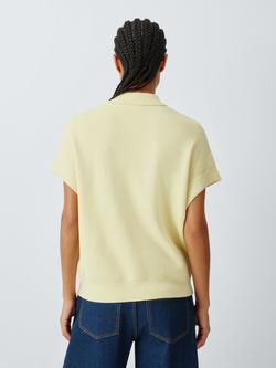 John Lewis Ovoid Cotton Blend Knit Cap Sleeve Polo Shirt - view 2, Pale Yellow