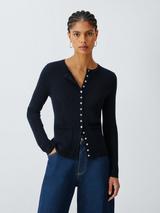 John Lewis Merino Wool Blend Rib Knit Cardigan, Navy