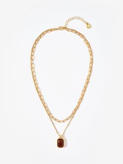 Mint Velvet Layered Stone Necklace, Gold/Red, Gold/Red