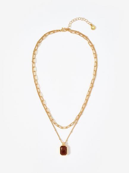 Mint Velvet Layered Stone Necklace, Gold/Red, Gold/Red