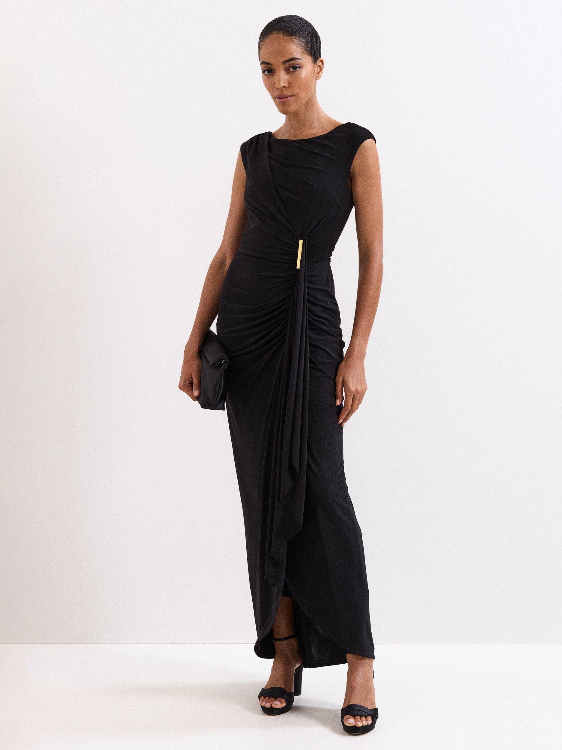 Product image 1 of 10, which shows Phase Eight Donna Drape Maxi Dress, Black, 26