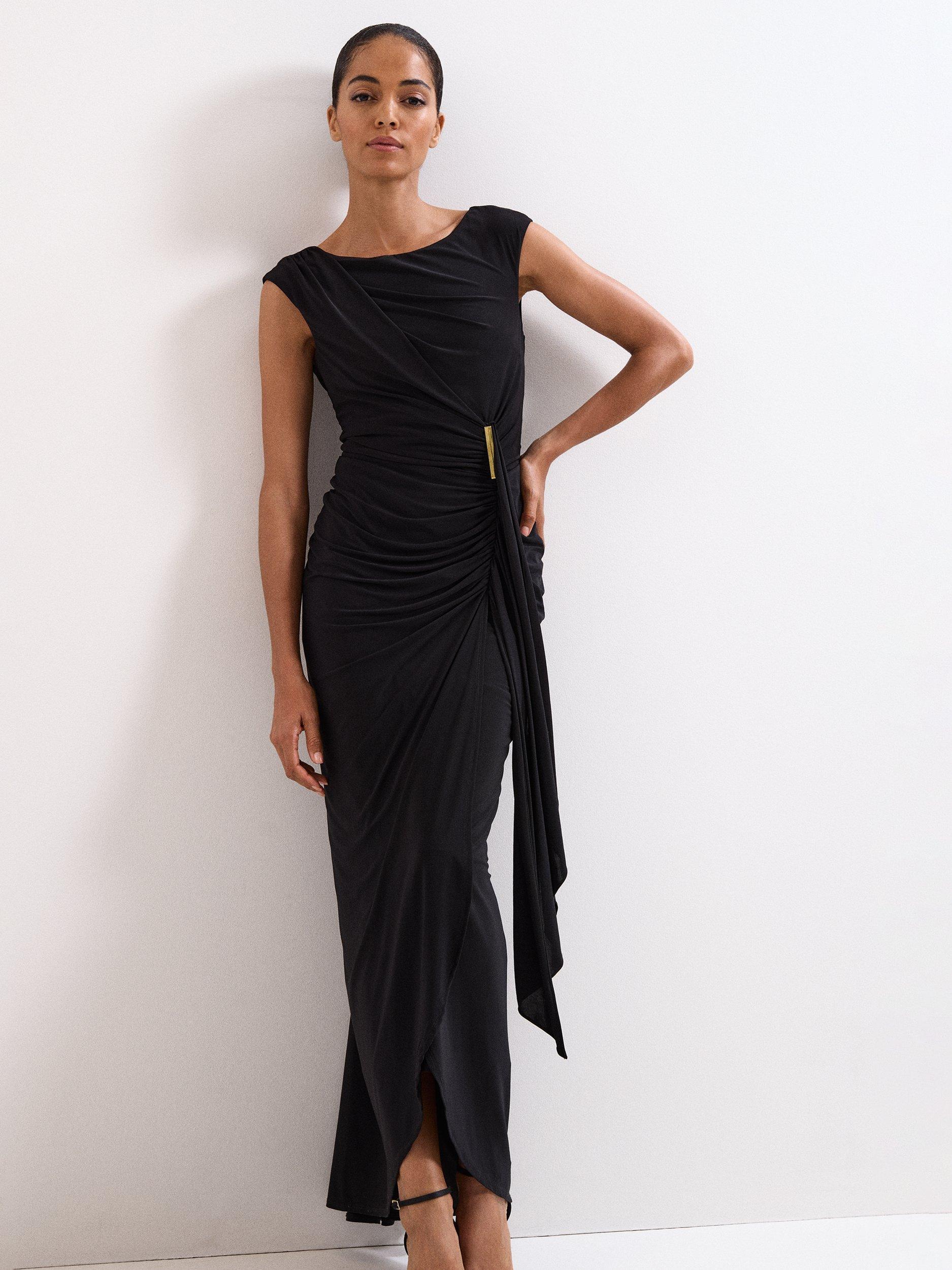 Product image 3 of 10, which shows Phase Eight Donna Drape Maxi Dress, Black, 26