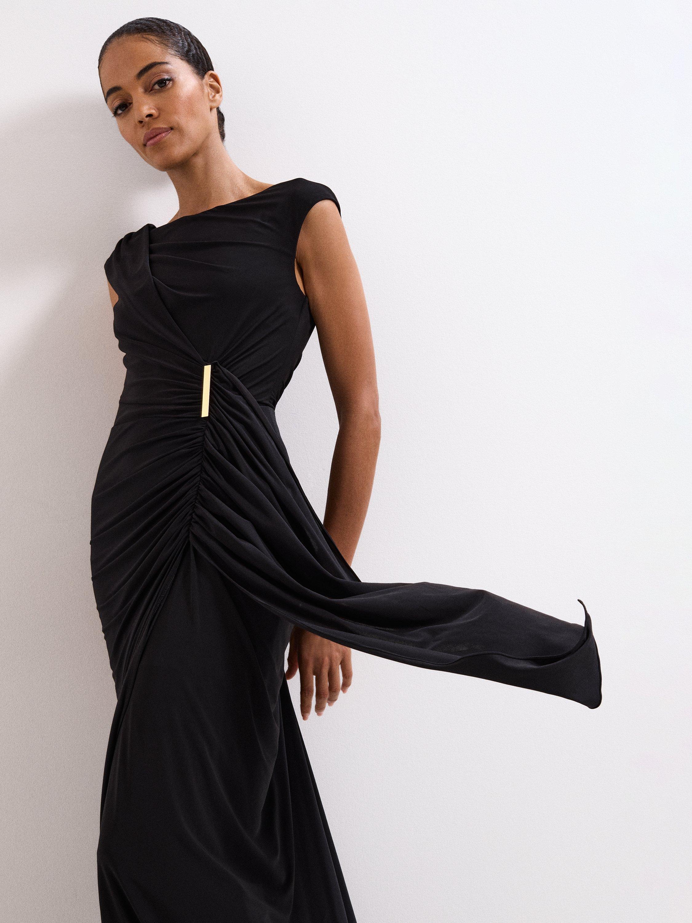 Product image 4 of 10, which shows Phase Eight Donna Drape Maxi Dress, Black, 26
