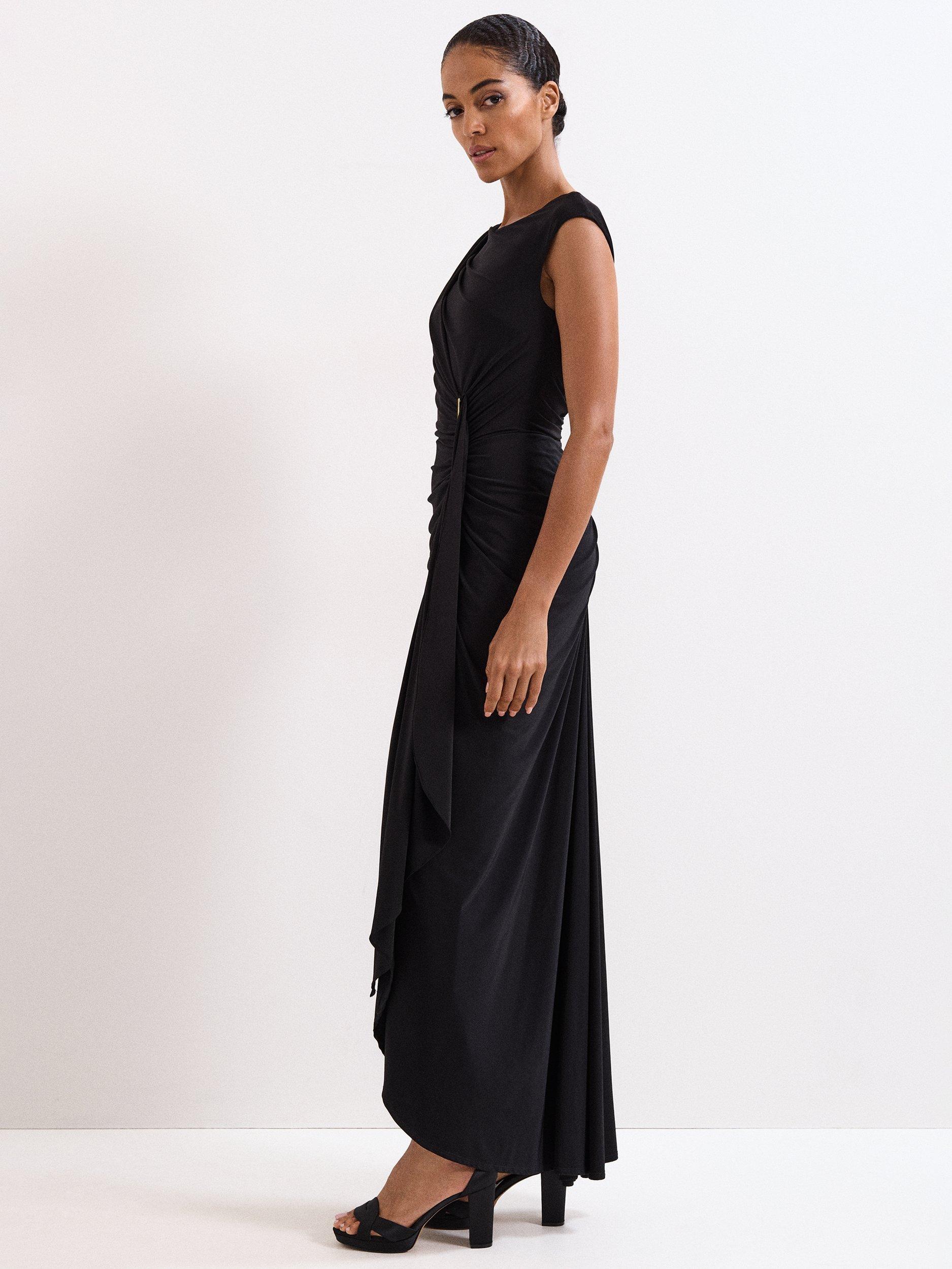 Product image 10 of 10, which shows Phase Eight Donna Drape Maxi Dress, Black, 26