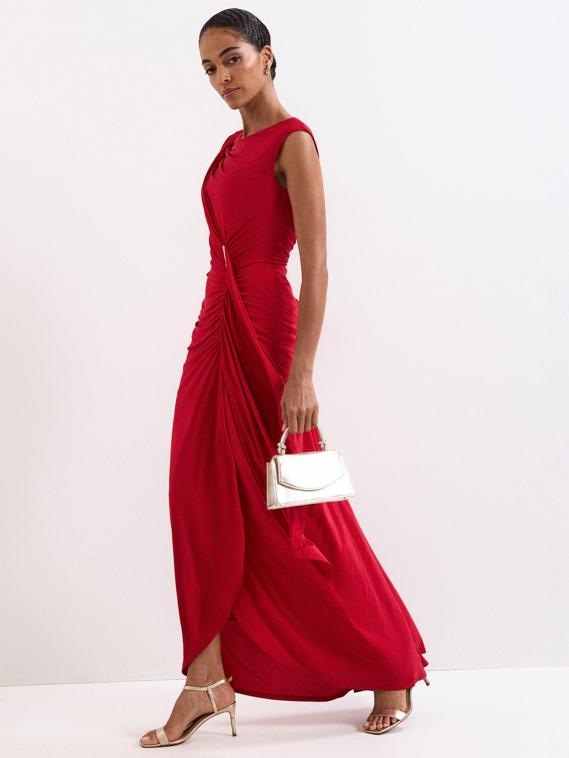 Product image 1 of 9, which shows Phase Eight Donna Drape Maxi Dress, Red, 6